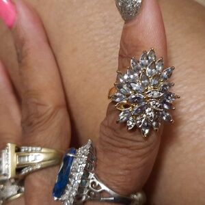 AUTHENTIC solid 14k gold 💛 over sterling silver Genuine Tanzanite Diamond Ring